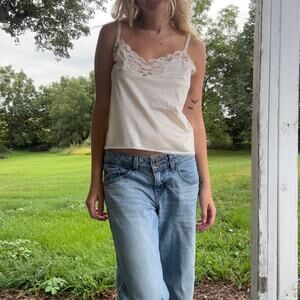 Vintage 70s/80s White Nylon Lace Camisole Size Medium Dainty Fairycore Dollette